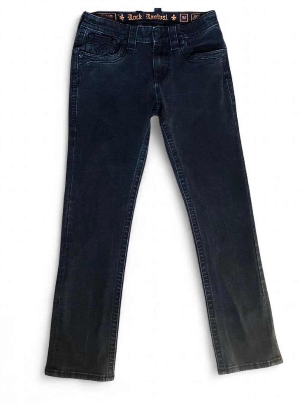 Rock Revival Archer Black Straight Leg Jeans Men’s 32 Fleur De Lis Y2K